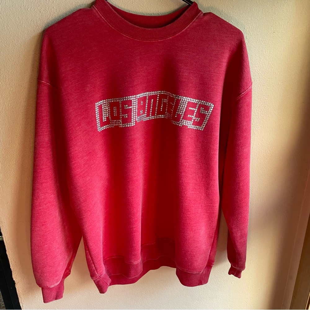 Los Angeles Blingy Crewneck Oversized Heavyweight Sweatshirt. Red Heather. Small